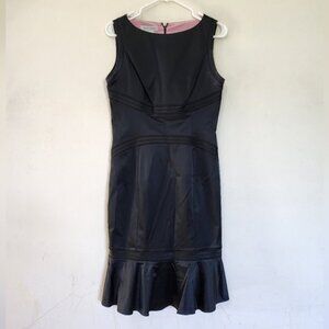 Kay Unger Business Casual Sleeveless Black Satin Ruffle Hem Dress size 8